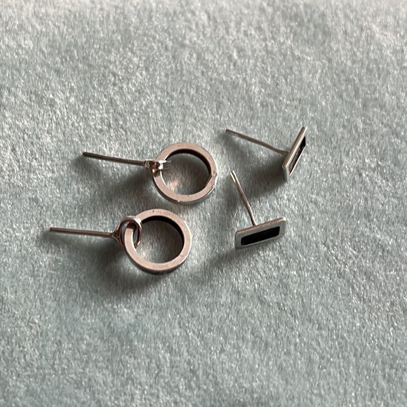 Sterling Silver Small Geometric Shape Stud and Dangle earring bundle lot - Picture 4 of 5